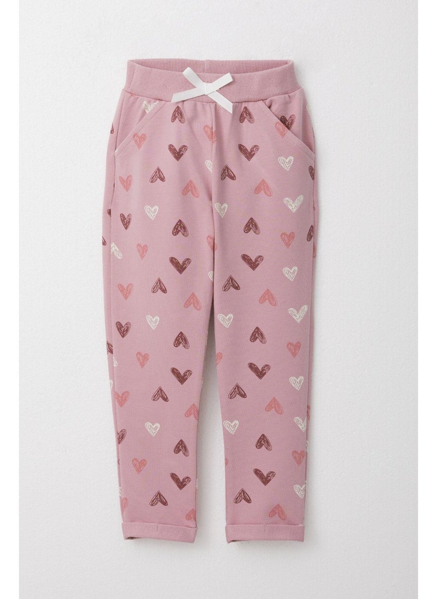Baby Girl Tracksuit Colorful Heart Pattern 9 Months-3 Years, Dusty Rose