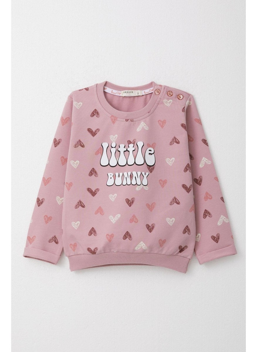 Baby Girl Tracksuit Colorful Heart Pattern 9 Months-3 Years, Dusty Rose