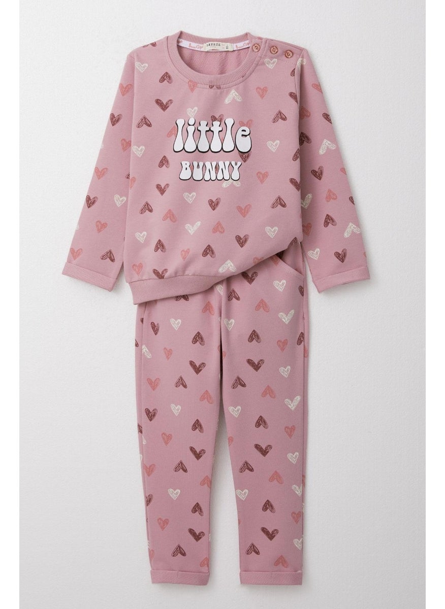 Baby Girl Tracksuit Colorful Heart Pattern 9 Months-3 Years, Dusty Rose