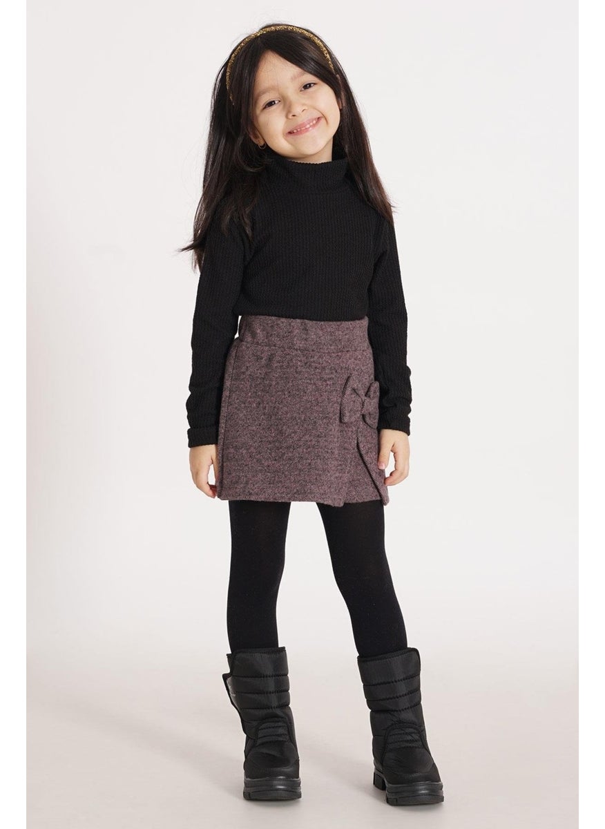 Pink Color Girl Skirt Suit with Bow Detail