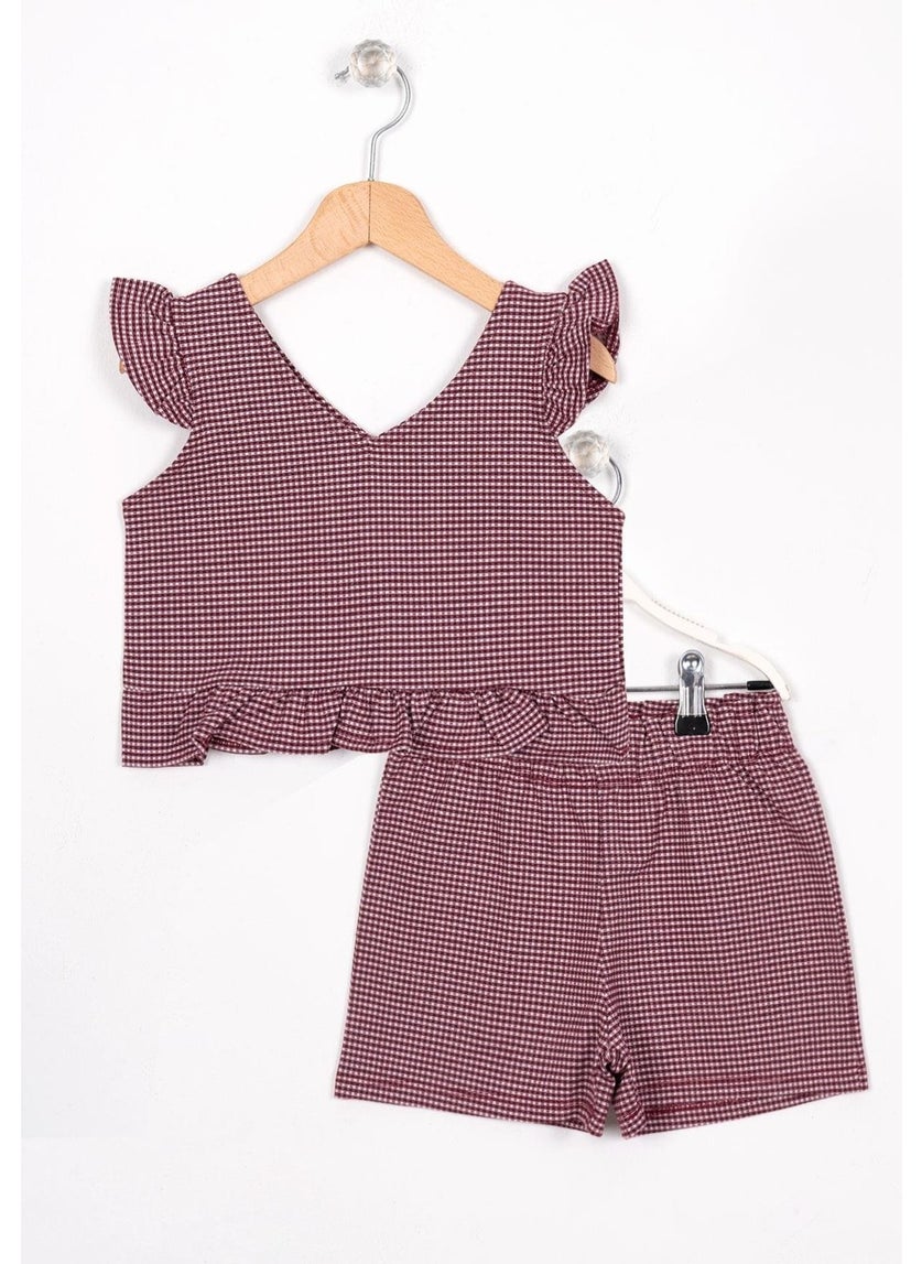 V Neck Zero Sleeve Ruffle Detailed Murano Color Girl Shorts Set