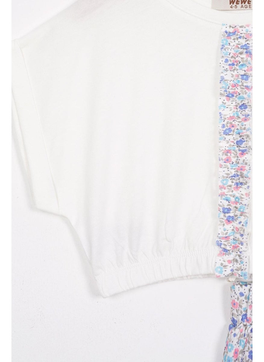 Elastic Waist Double Sleeve Flowered Blue Color Girl Skirt Suit