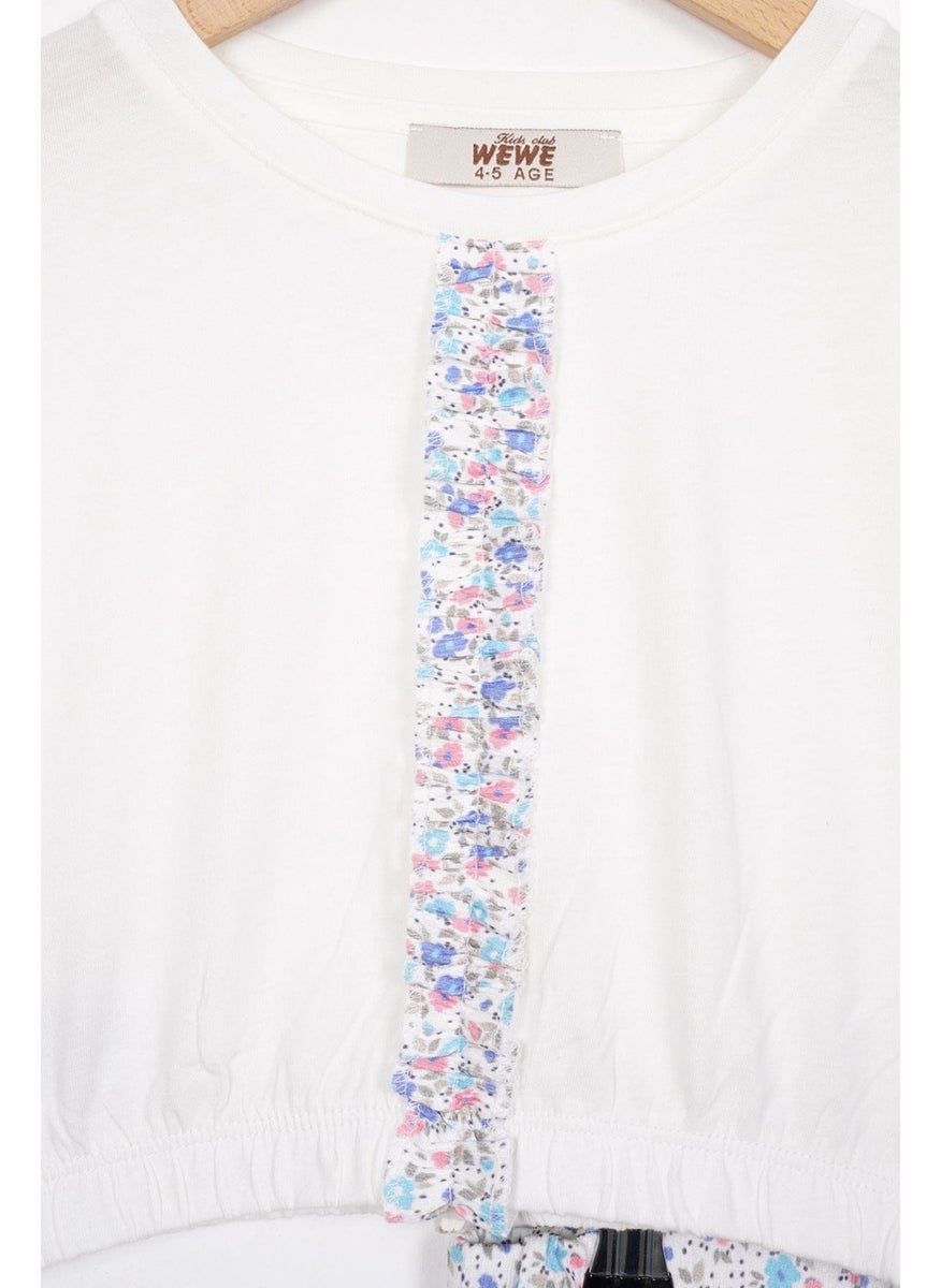 Elastic Waist Double Sleeve Flowered Blue Color Girl Skirt Suit