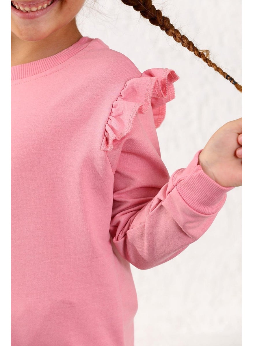 Girls' Ruffle Detailed Shoulder Two Piece Set 3-12 Years Old
