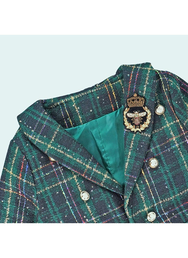 Bottle Green Scottish Style Tweed 2 pcsJacket and Shorts Winterwear set for Girls.