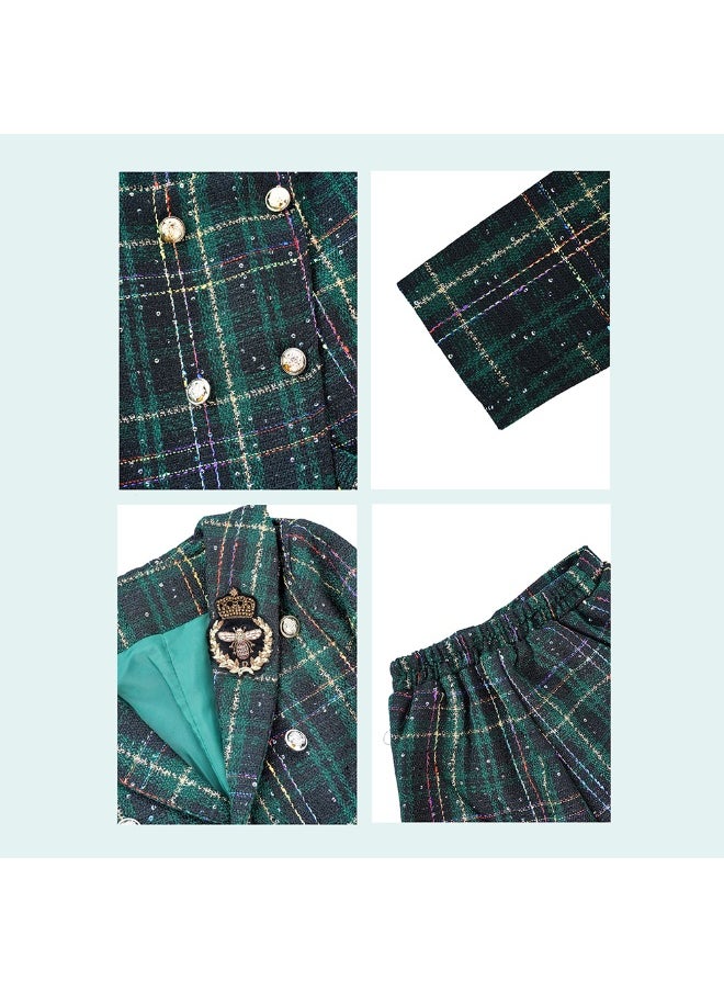 Bottle Green Scottish Style Tweed 2 pcsJacket and Shorts Winterwear set for Girls.