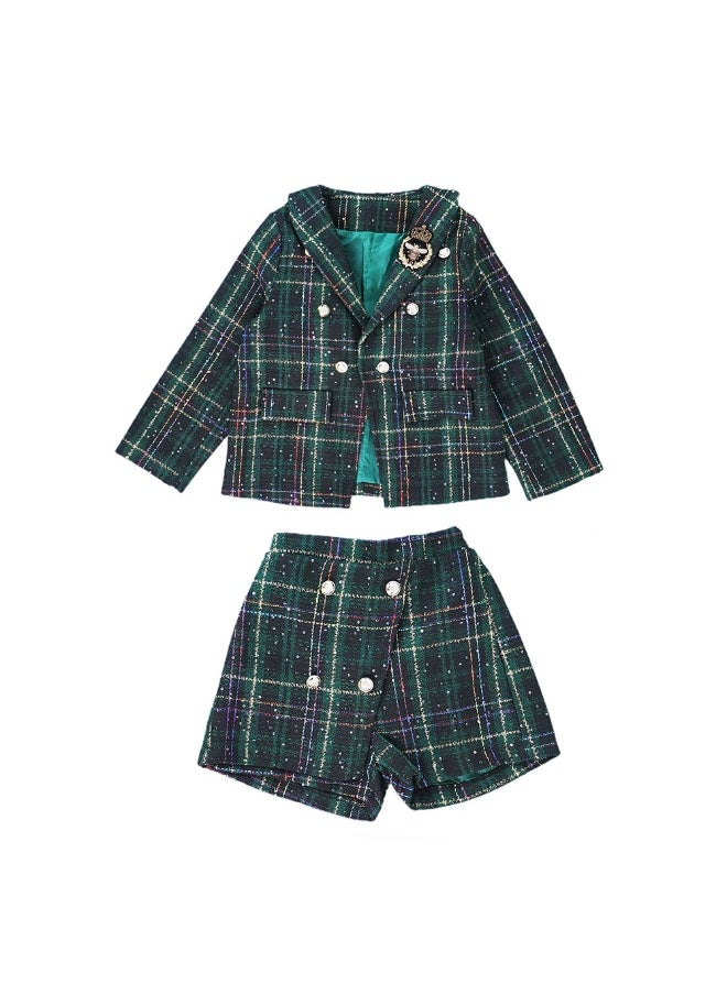 Bottle Green Scottish Style Tweed 2 pcsJacket and Shorts Winterwear set for Girls.