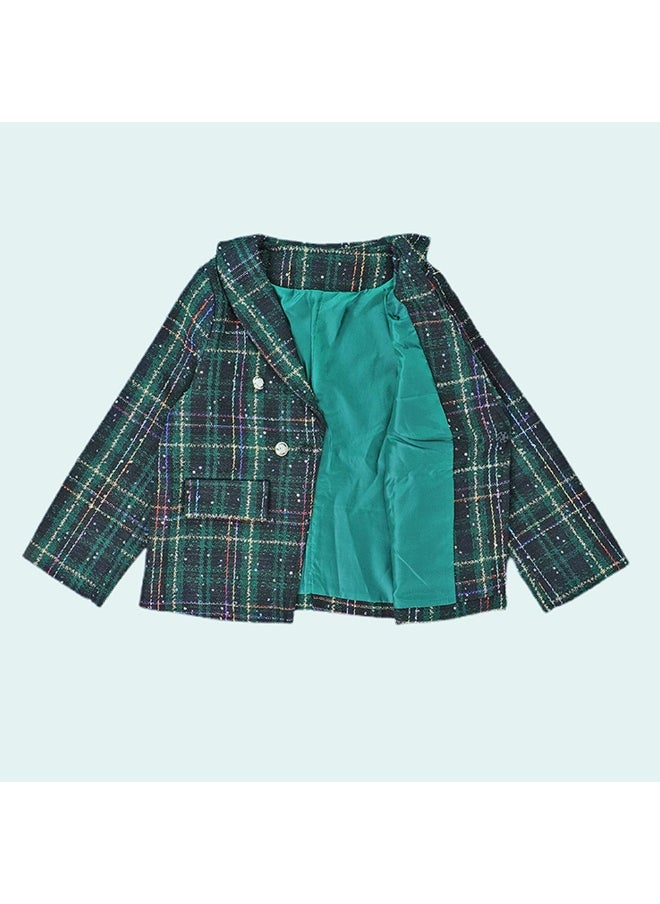 Bottle Green Scottish Style Tweed 2 pcsJacket and Shorts Winterwear set for Girls.
