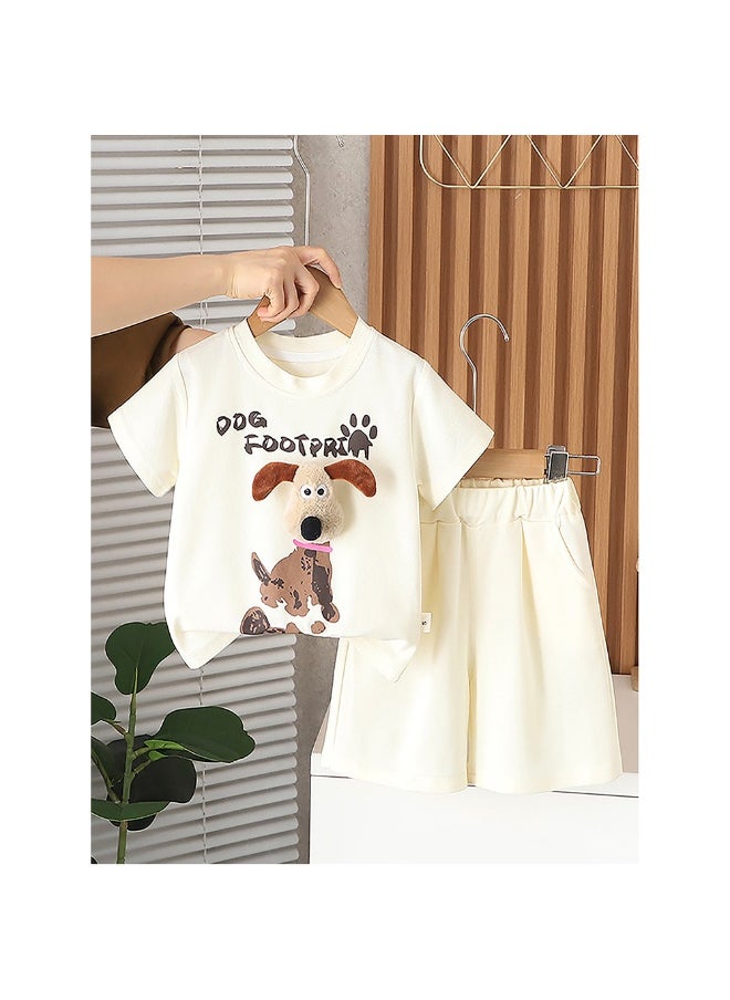 Cream Doggy Paw 2pcs Shorts set for Toddlers and Kids.