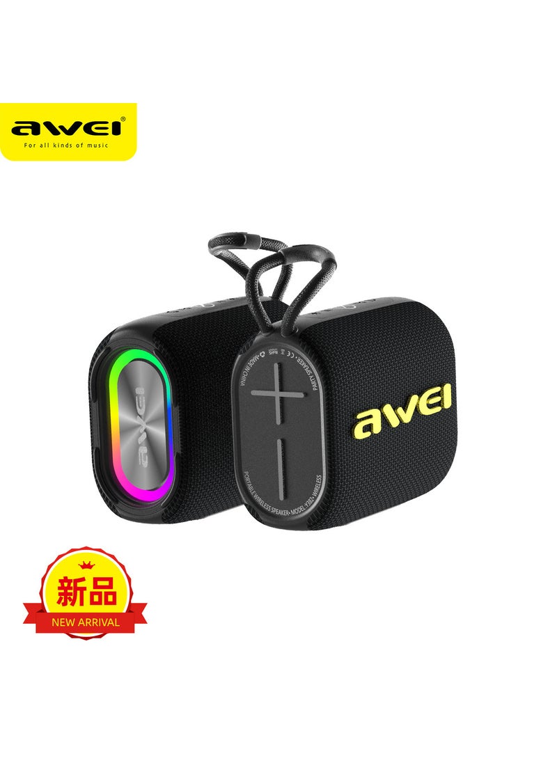 Awei Portable Low Bass Cannon Y382 Bluetooth Speaker 7 Level Waterproof Outdoor Camping Tws Bluetooth Speaker Black