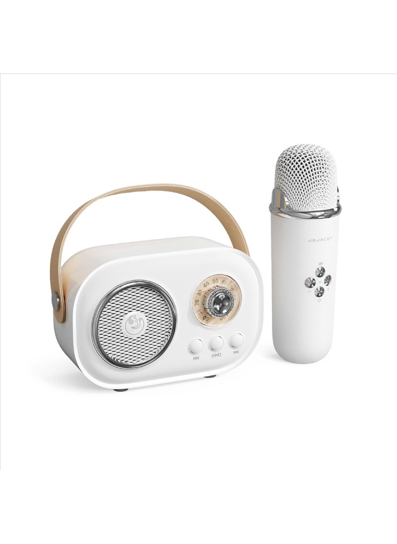 Portable Wireless Microphone Speaker Retro Handheld Bluetooth Female Gift Home K-Song Small Speaker High Quality Sound Output white single wheat