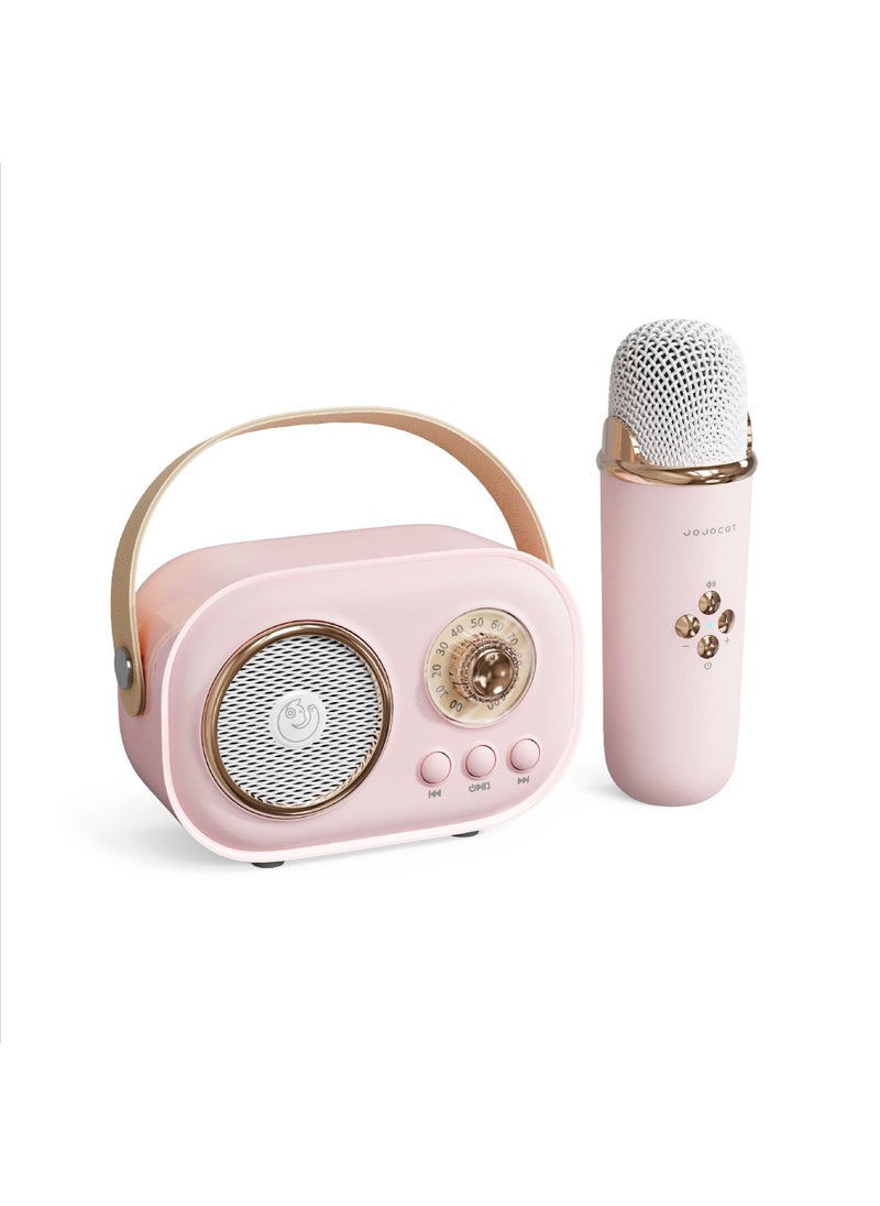 Portable Wireless Microphone Speaker Retro Handheld Bluetooth Female Gift Home K-Song Small Speaker High Quality Sound Output Pink Single Wheat