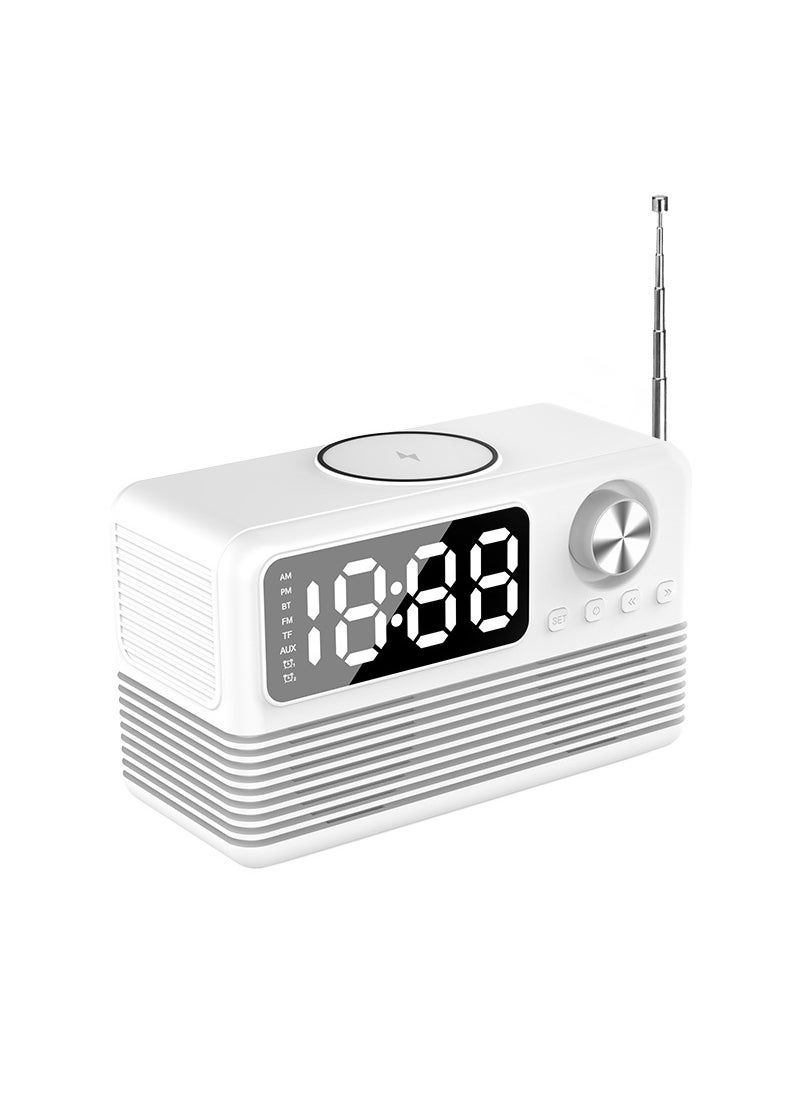 Retro 15W Bluetooth Speaker Wireless Charging LED Clock Bt509 ivory white