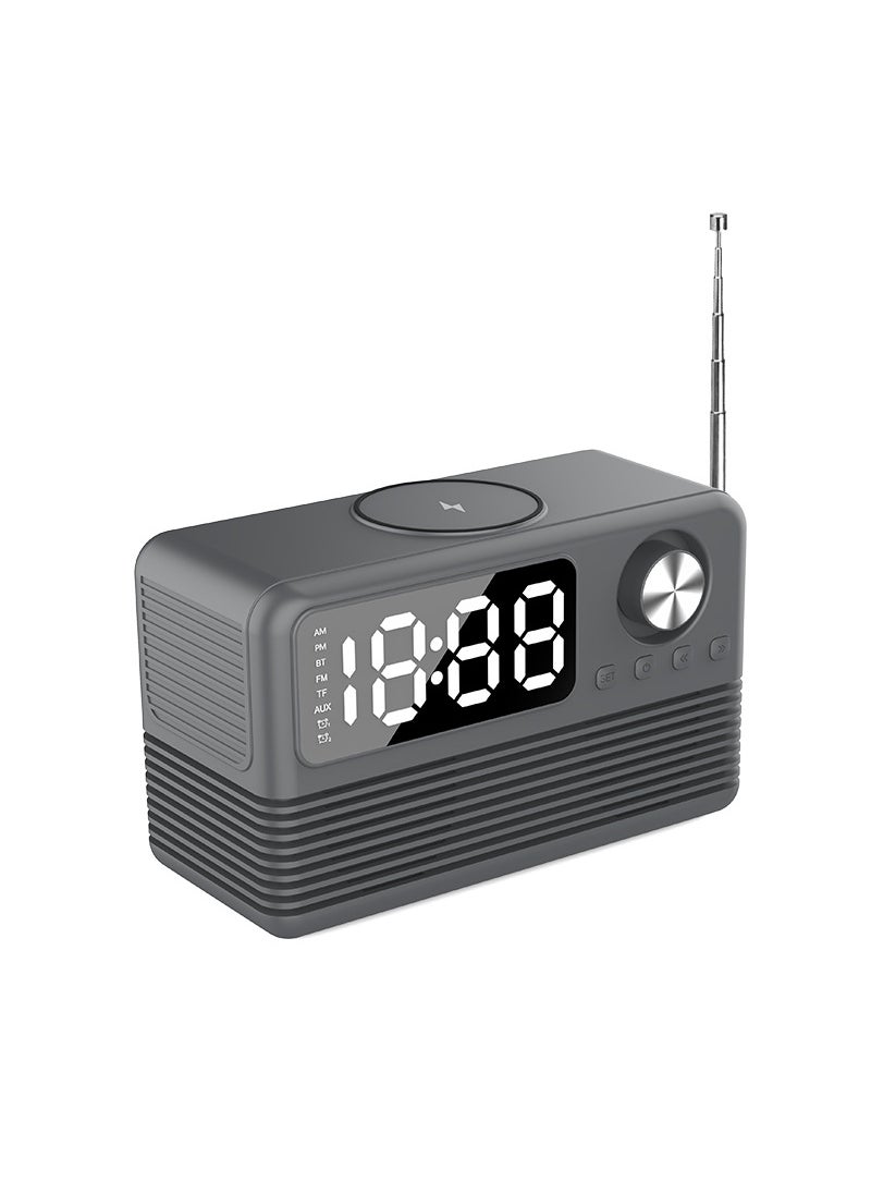 Retro 15W Bluetooth Speaker Wireless Charging LED Clock Bt509 dark gray