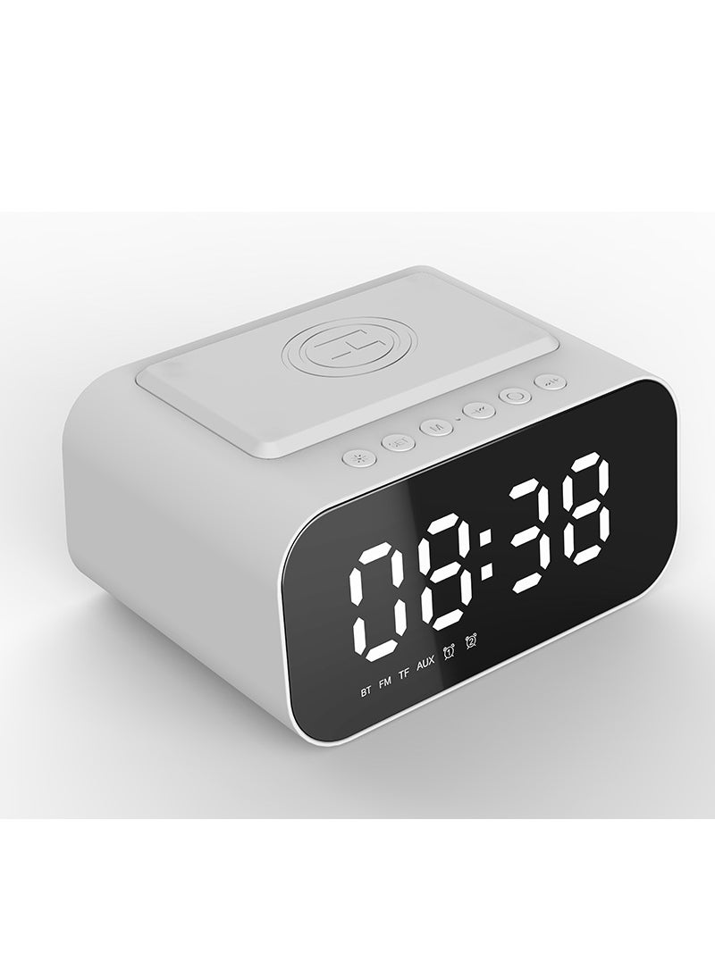 Retro 15W Bluetooth Speaker Wireless Charging LED Clock Bt510 white