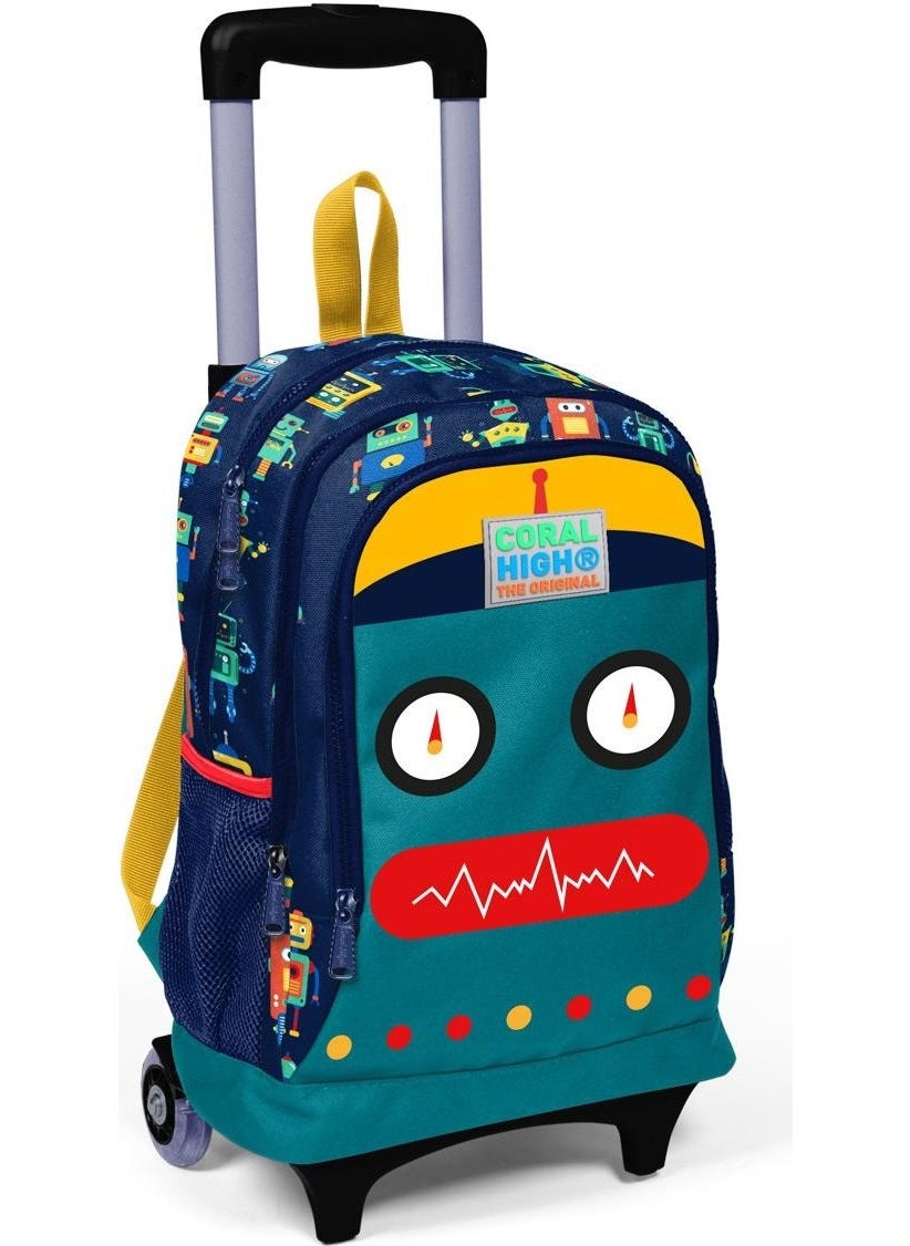 Kids Navy Blue Indigo Robot Patterned Trolley 3-Piece Bag Set SET0123380