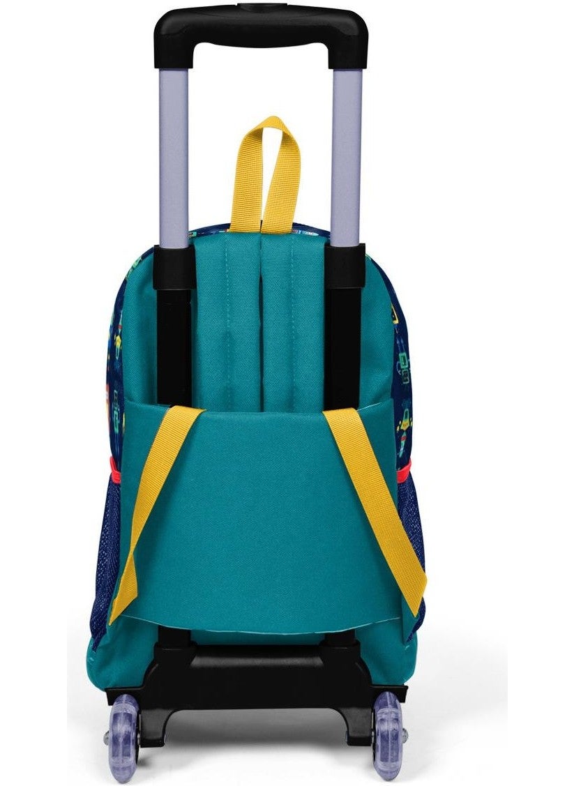 Kids Navy Blue Indigo Robot Patterned Trolley 3-Piece Bag Set SET0123380