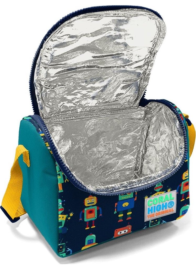 Kids Navy Blue Indigo Robot Patterned Trolley 3-Piece Bag Set SET0123380