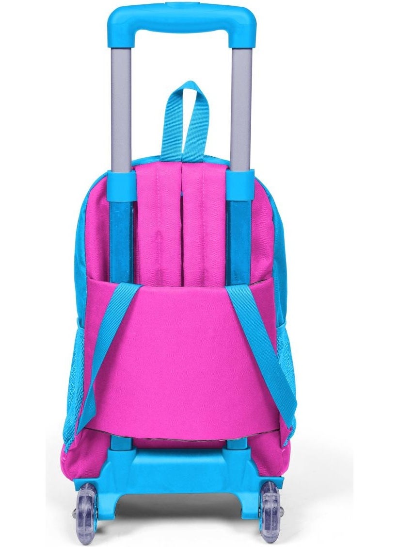 Kids Blue Neon Pink Unicorn Patterned Trolley 3-Piece School Bag Set SET0123911