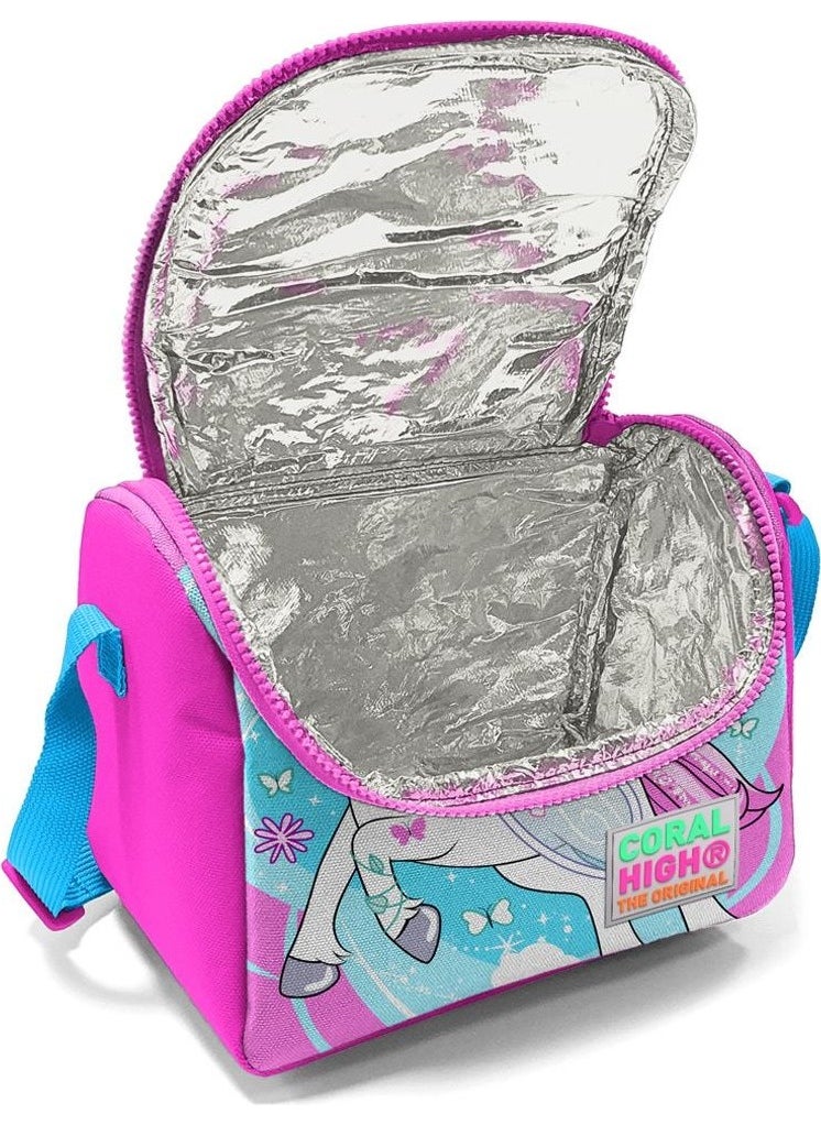 Kids Blue Neon Pink Unicorn Patterned Trolley 3-Piece School Bag Set SET0123911
