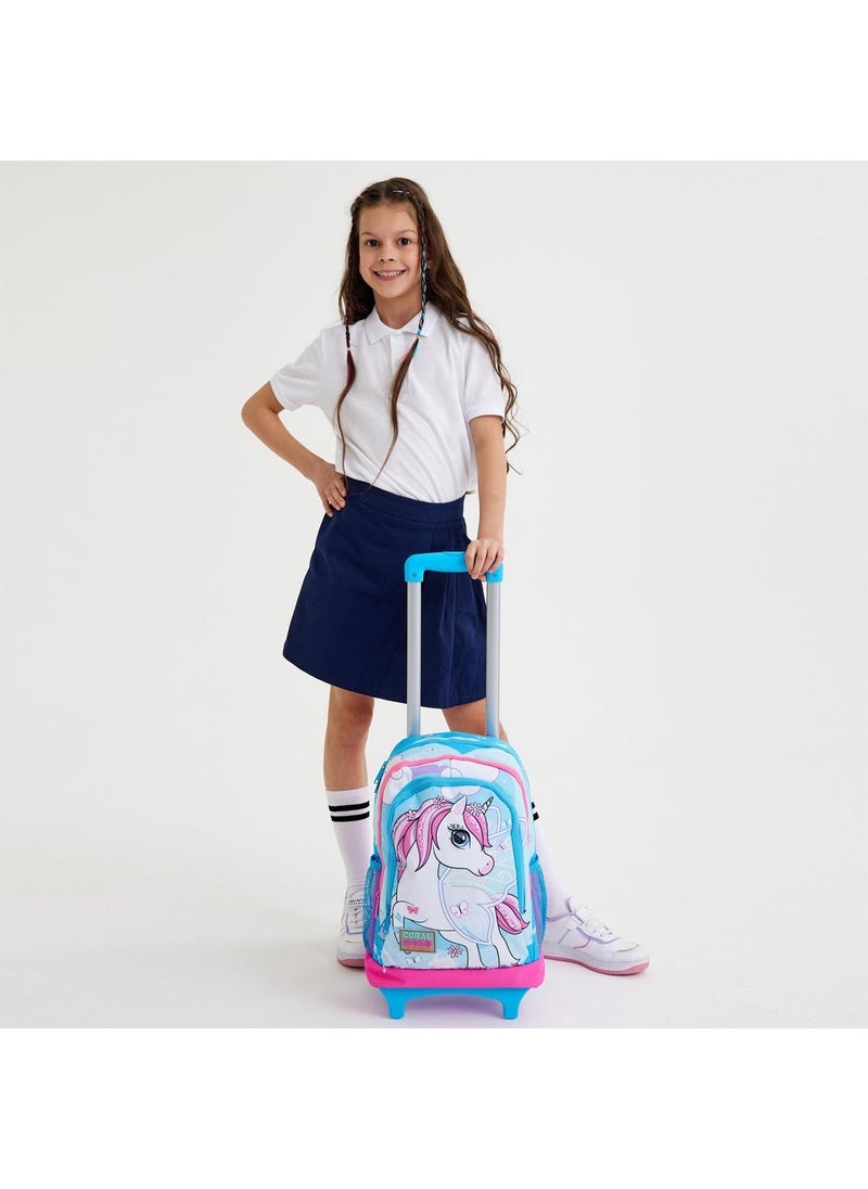 Kids Blue Neon Pink Unicorn Patterned Trolley 3-Piece School Bag Set SET0123911