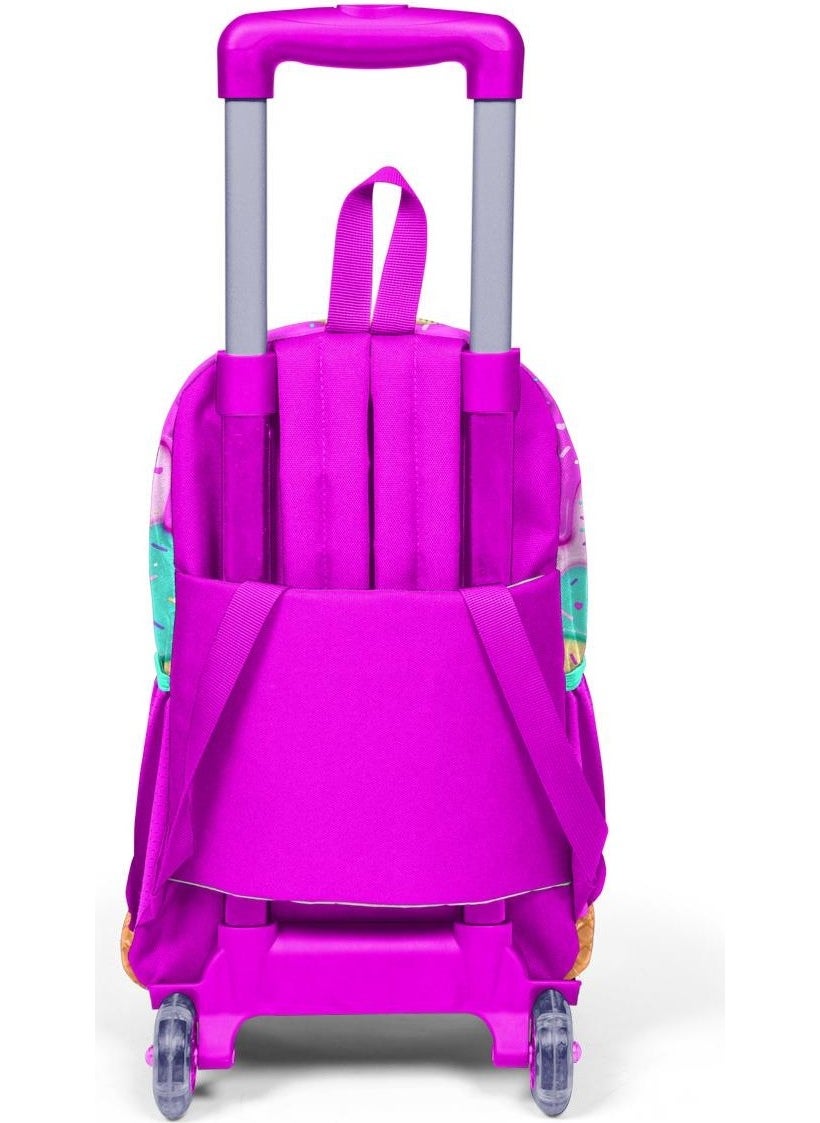 Kids Pink Colorful Ice Cream Patterned Trolley 3-Piece School Bag Set SET0123931