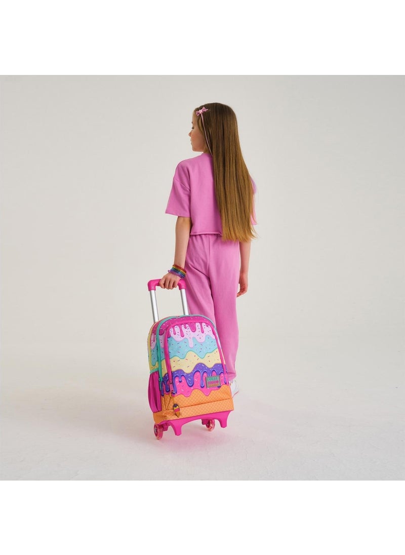 Kids Pink Colorful Ice Cream Patterned Trolley 3-Piece School Bag Set SET0123931