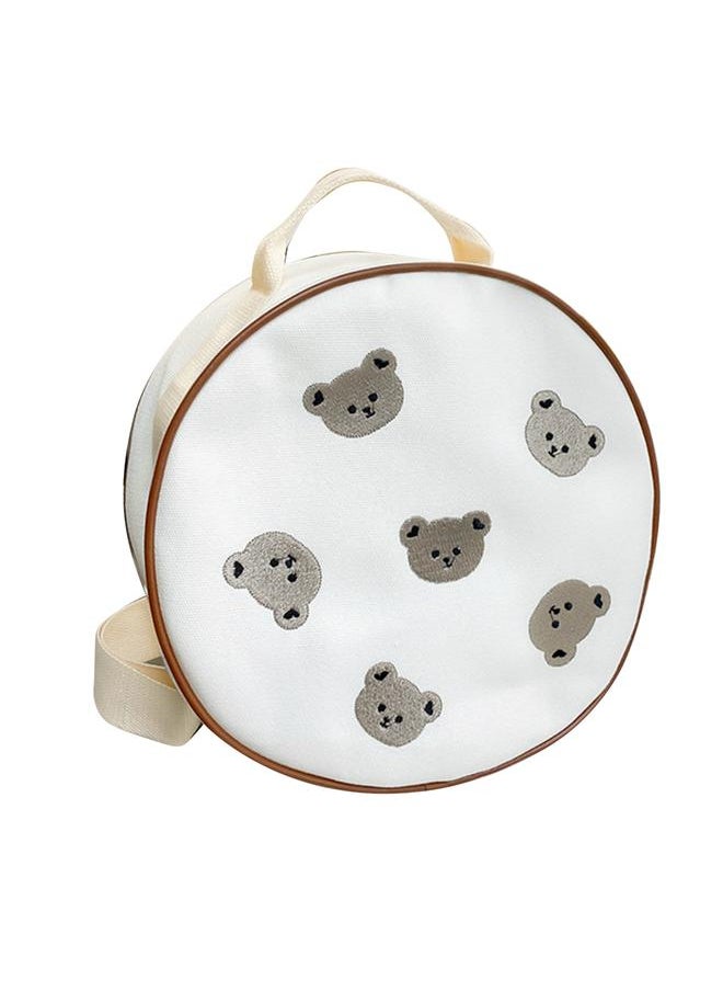 Round Kids Backpack Lightweight Adjustable Strap Cute Print Children Bag with Handle for 3 to 6 Years Old Boys Girls Gray Bear One Size
