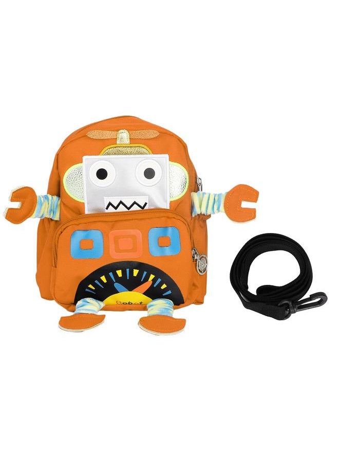 Cartoon Robot Pattern Kids Anti lost Backpack Schoolbag with Safety Harness (Orange)