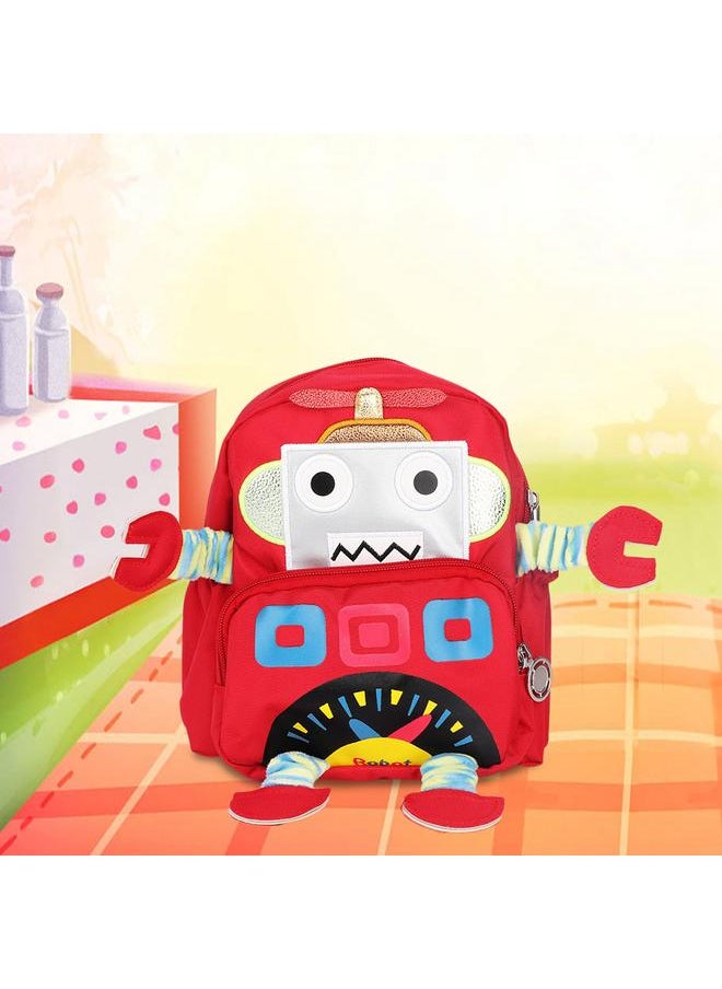 Cartoon Robot Pattern Kids Anti lost Backpack Schoolbag with Safety Harness (Red)