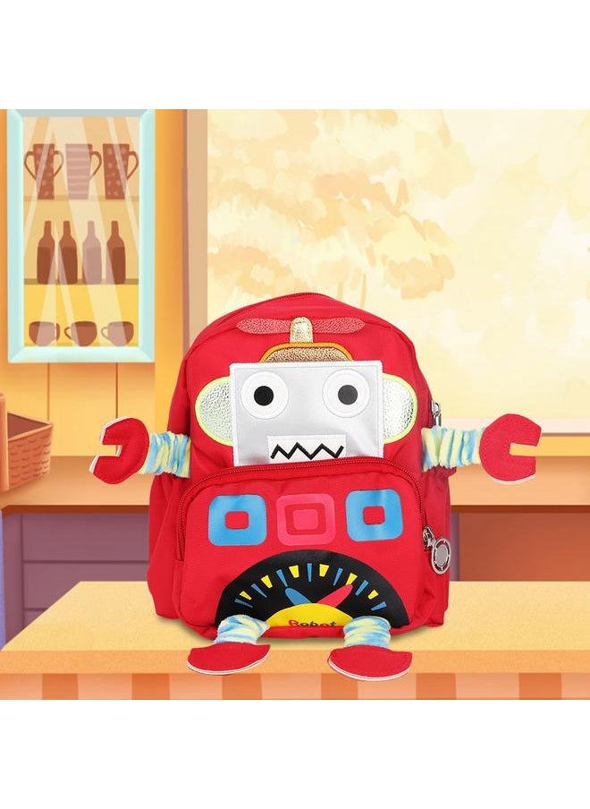 Cartoon Robot Pattern Kids Anti lost Backpack Schoolbag with Safety Harness (Red)