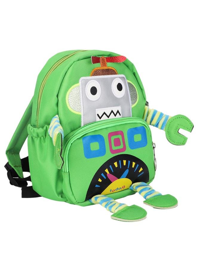 Cartoon Robot Pattern Kids Anti lost Backpack Schoolbag with Safety Harness (Green)