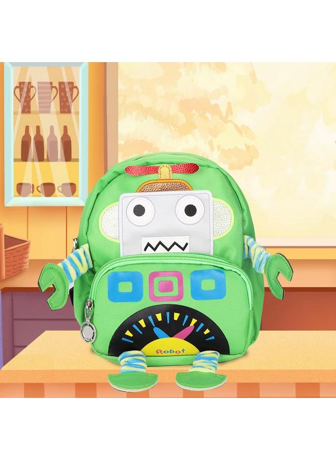Cartoon Robot Pattern Kids Anti lost Backpack Schoolbag with Safety Harness (Green)