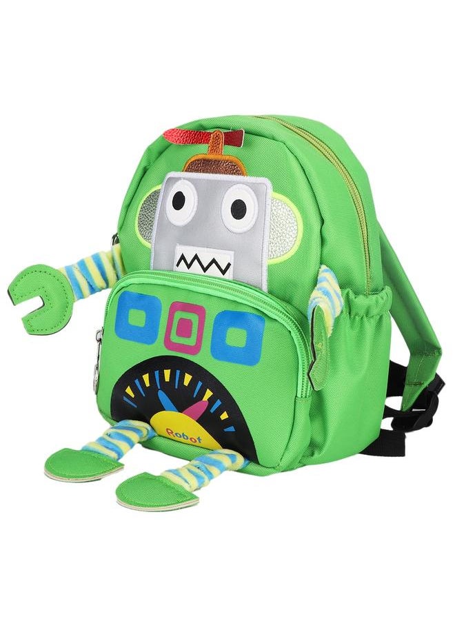 Cartoon Robot Pattern Kids Anti lost Backpack Schoolbag with Safety Harness (Green)
