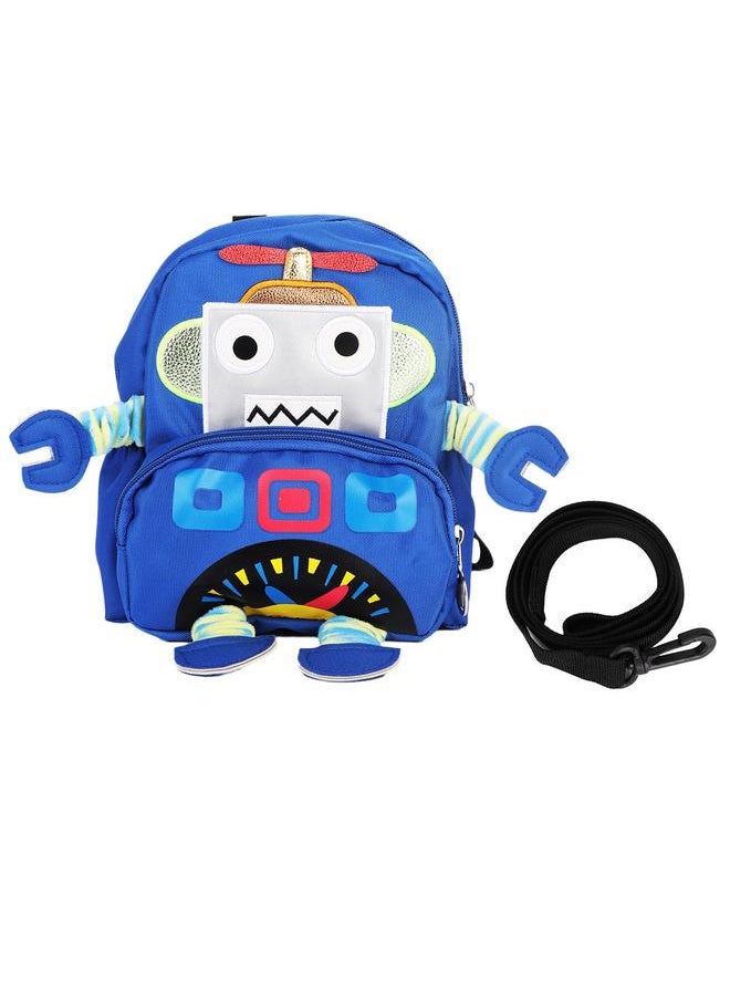 Cartoon Robot Pattern Kids Anti lost Backpack Schoolbag with Safety Harness (Blue)