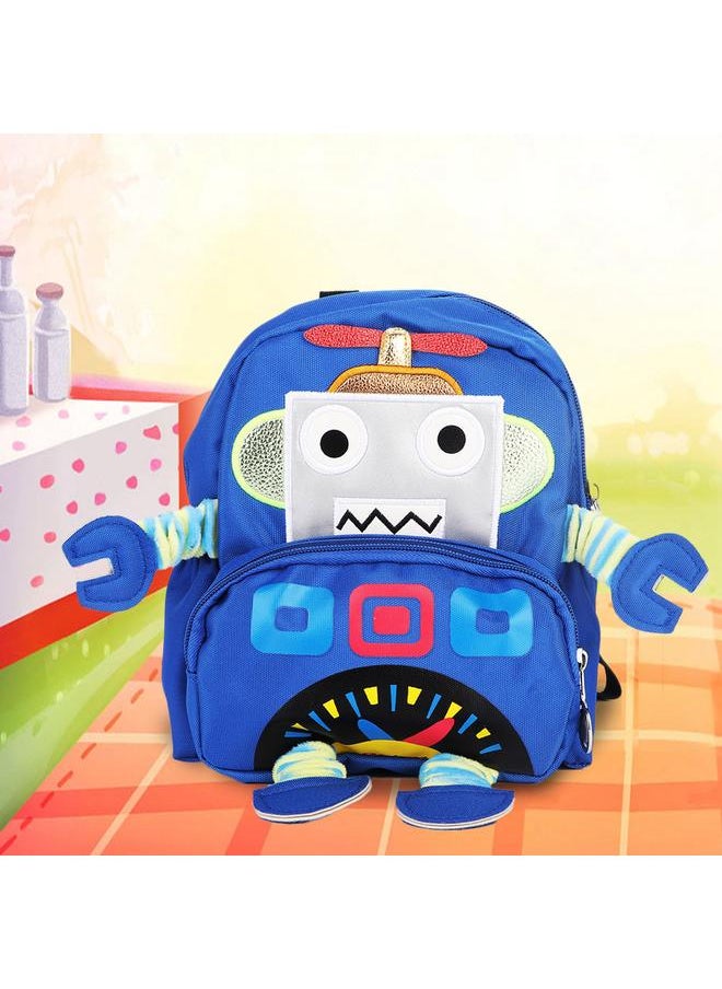 Cartoon Robot Pattern Kids Anti lost Backpack Schoolbag with Safety Harness (Blue)