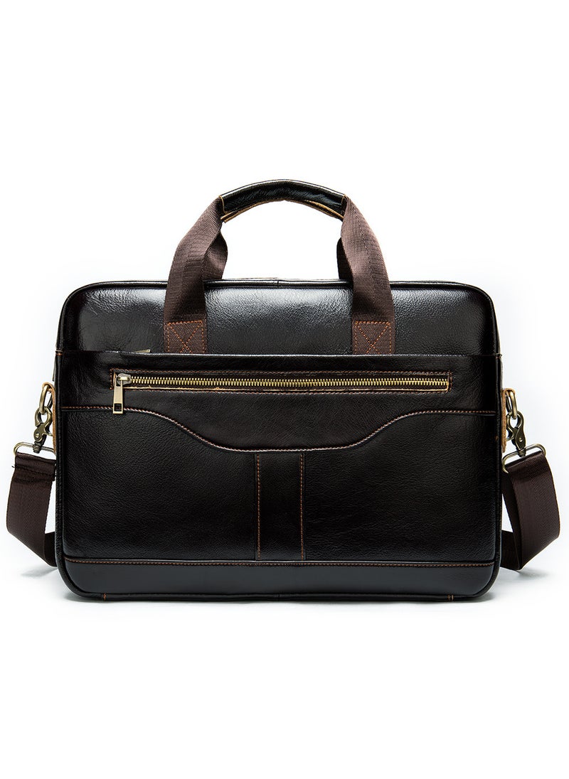 Genuine Leather Mens Briefcase Large Capacity Casual Messenger Bag Deep coffee