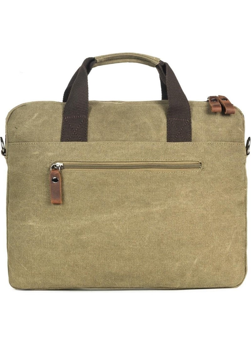 Necati Bag 15.6 Inch Thin Canvas Multi Compartment Laptop Briefcase Khaki