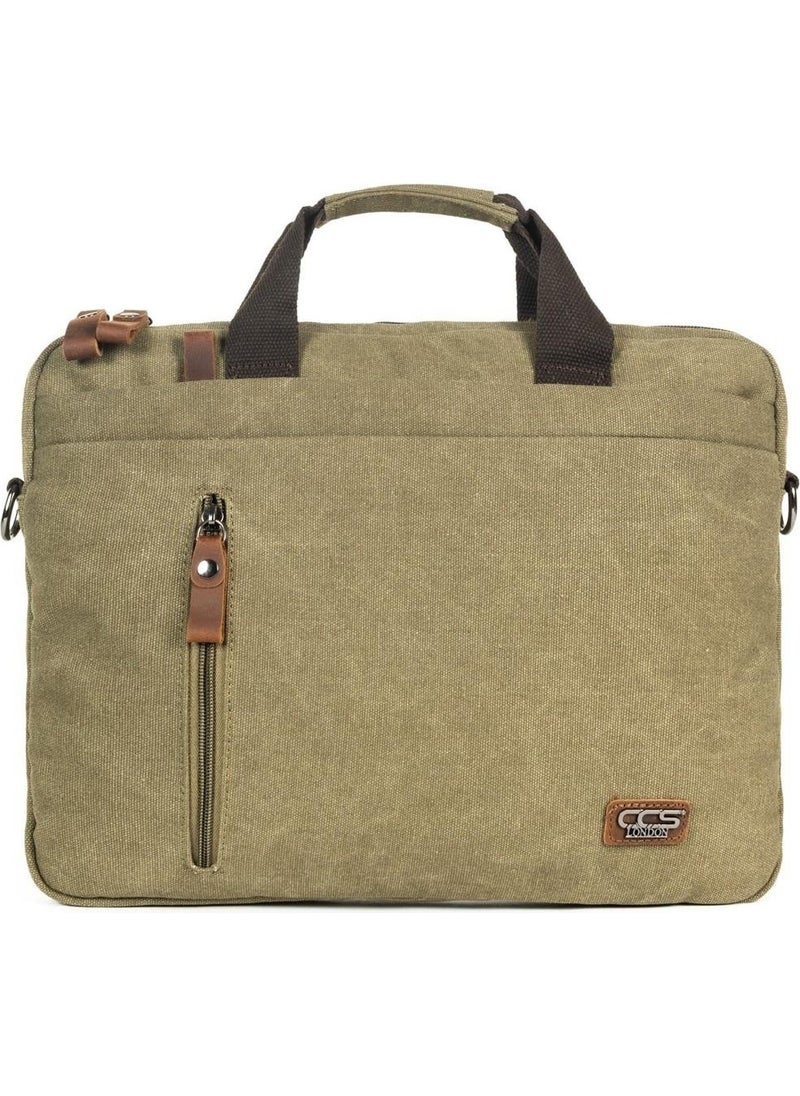 Necati Bag 15.6 Inch Thin Canvas Multi Compartment Laptop Briefcase Khaki