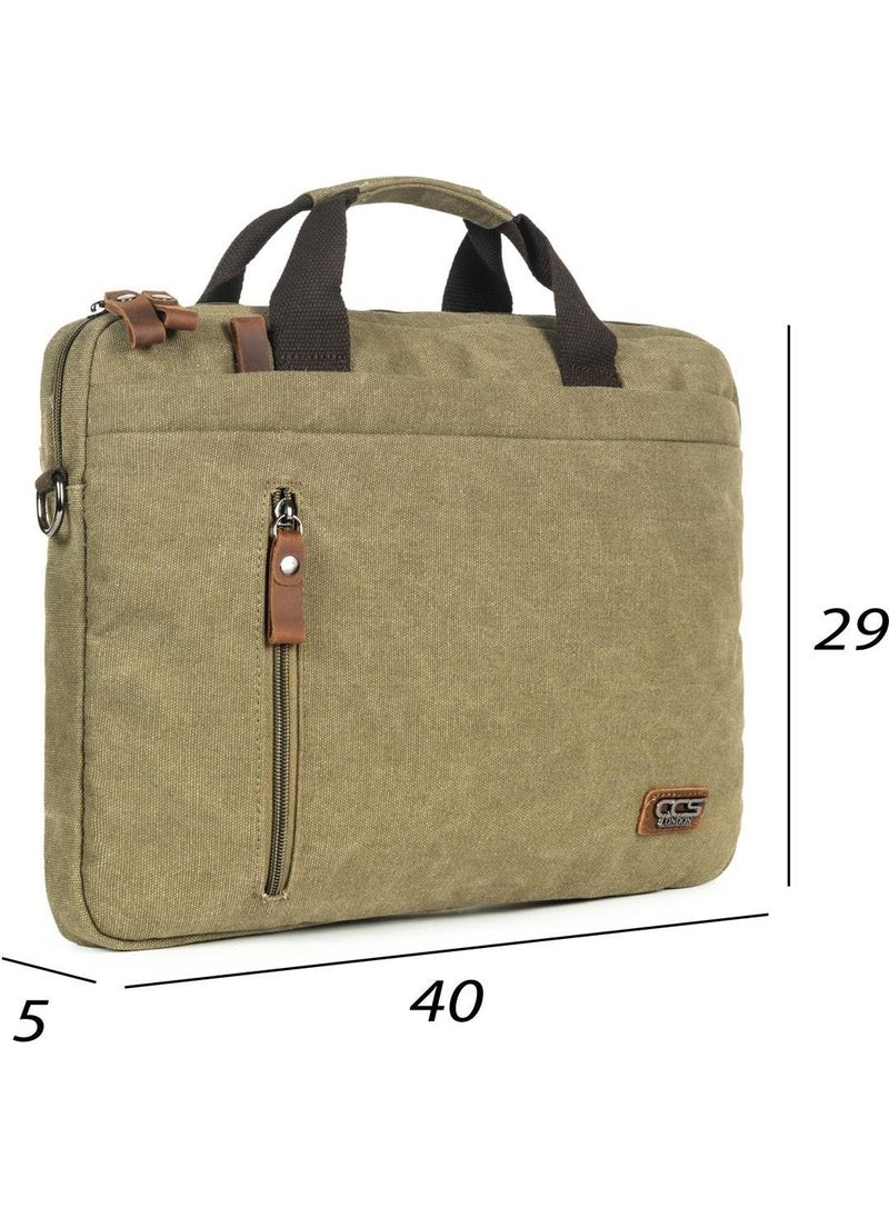 Necati Bag 15.6 Inch Thin Canvas Multi Compartment Laptop Briefcase Khaki