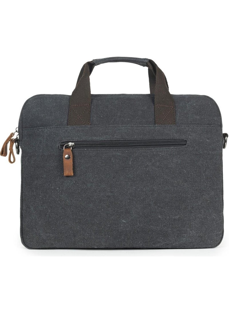Necati Bag 15.6 Inch Thin Canvas Multi Compartment Laptop Briefcase Black