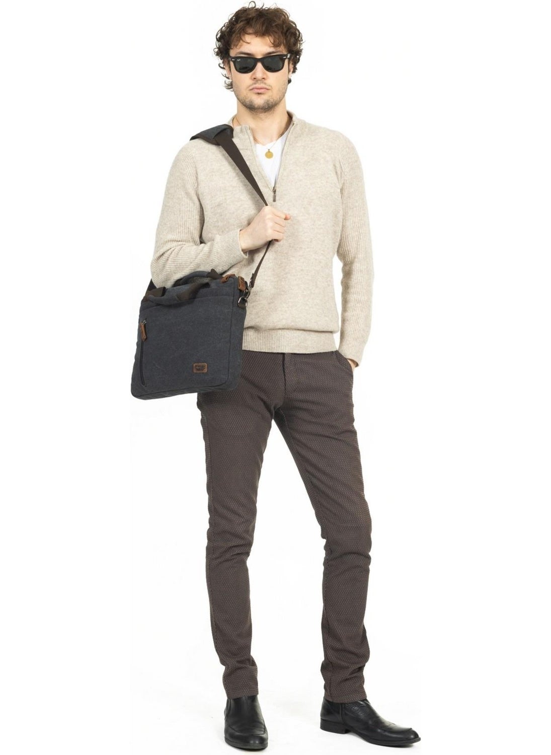 Necati Bag 15.6 Inch Thin Canvas Multi Compartment Laptop Briefcase Black