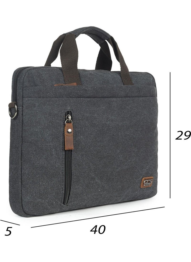 Necati Bag 15.6 Inch Thin Canvas Multi Compartment Laptop Briefcase Black