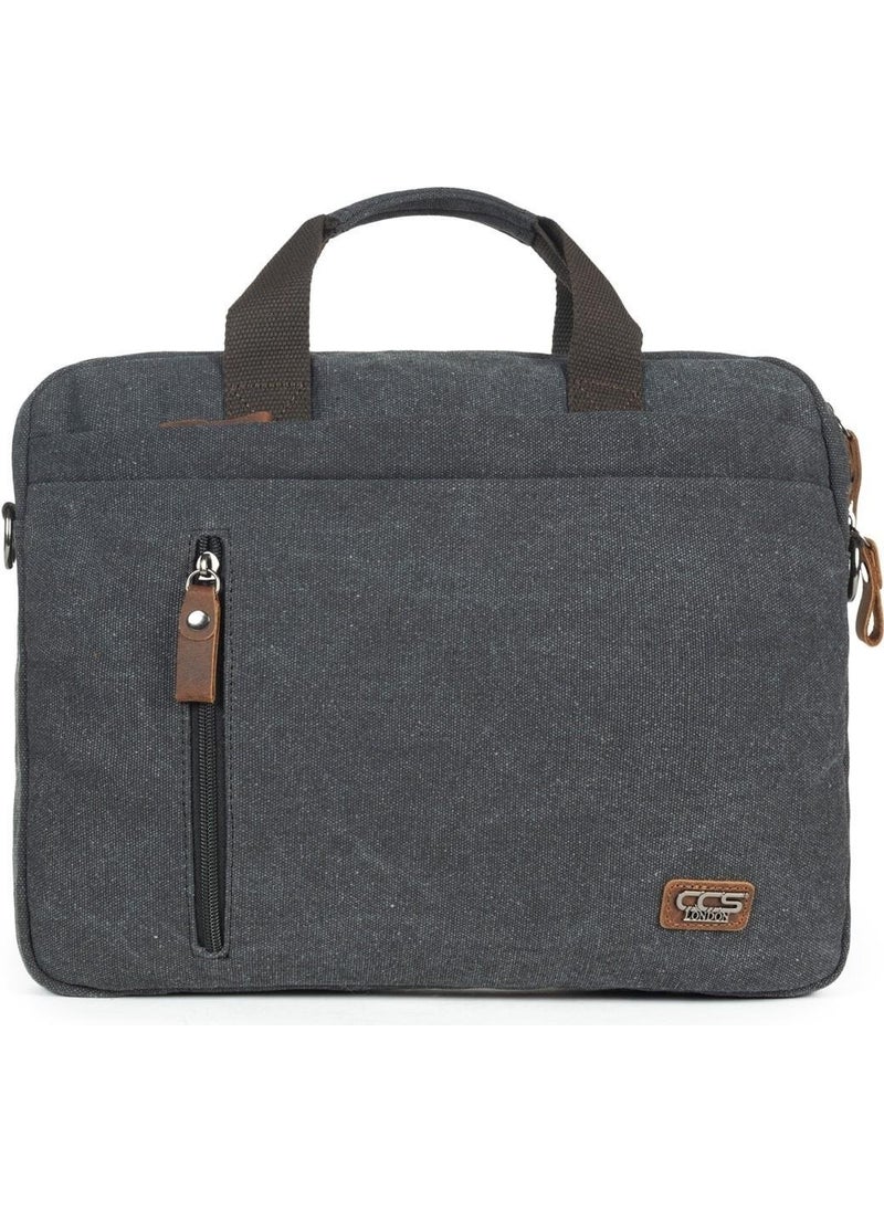 Necati Bag 15.6 Inch Thin Canvas Multi Compartment Laptop Briefcase Black