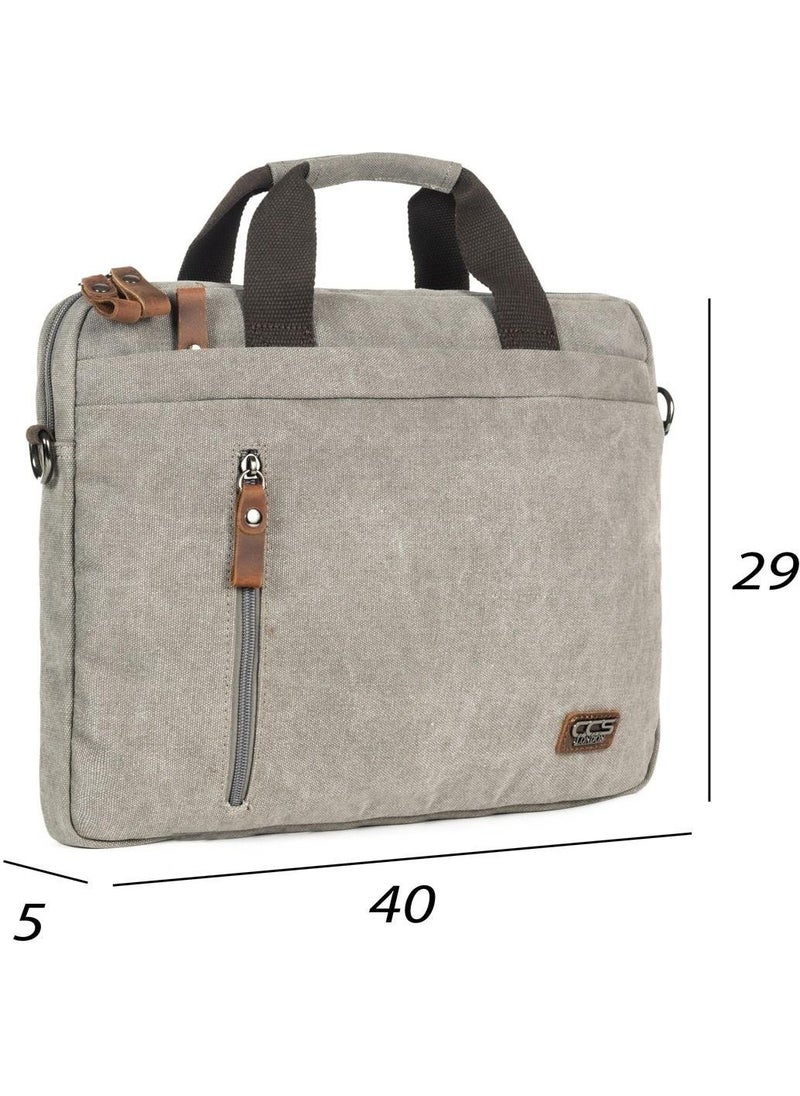 Necati Bag 15.6 Inch Thin Canvas Multi Compartment Laptop Briefcase Gray