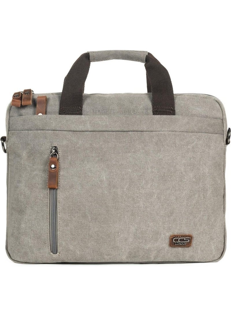Necati Bag 15.6 Inch Thin Canvas Multi Compartment Laptop Briefcase Gray