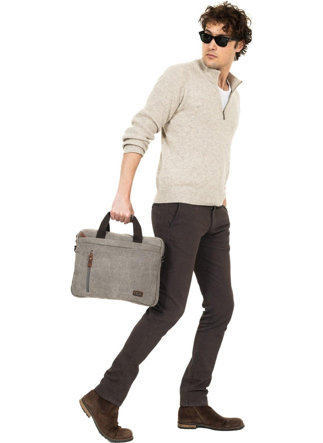 Necati Bag 15.6 Inch Thin Canvas Multi Compartment Laptop Briefcase Gray