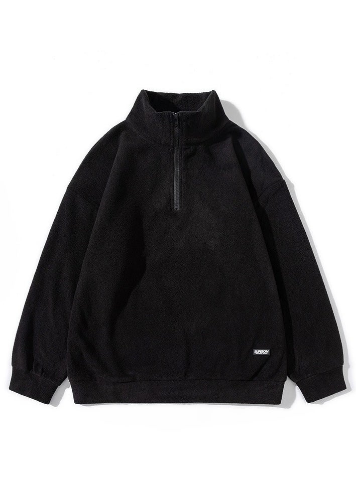 Top loose plush hoodie half cardigan hoodie black