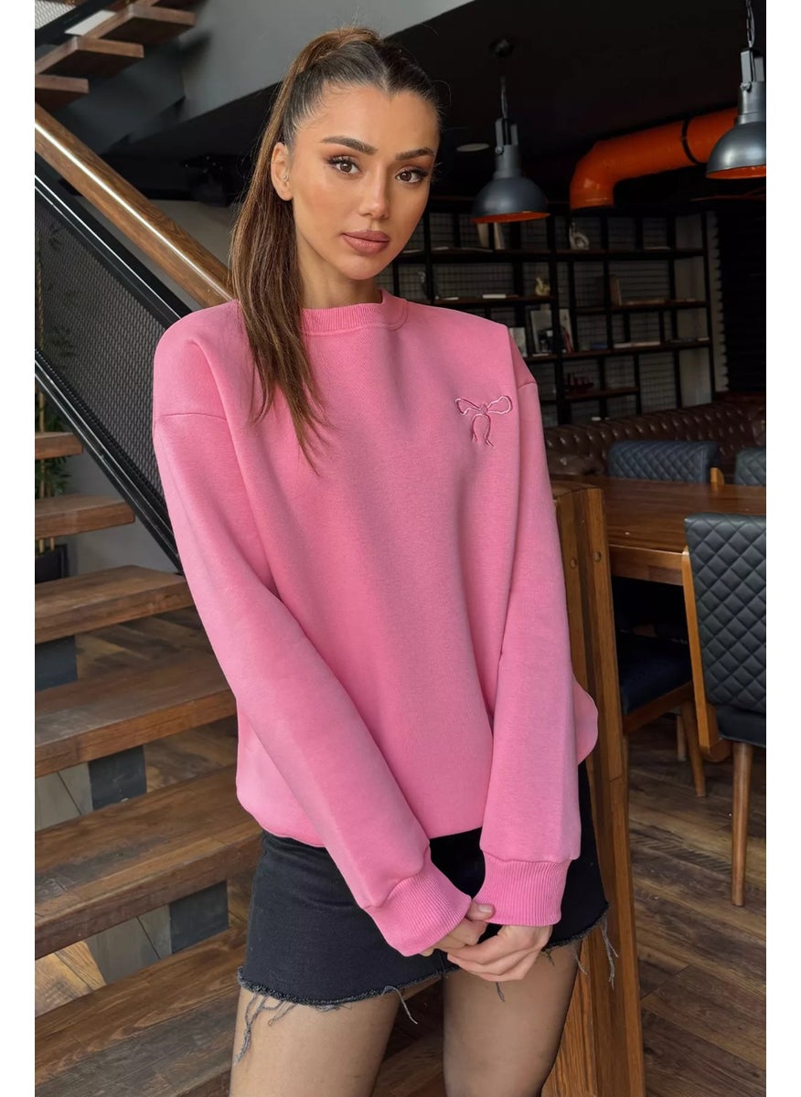 Women's Bow Embroidered Raised Sweatshirt