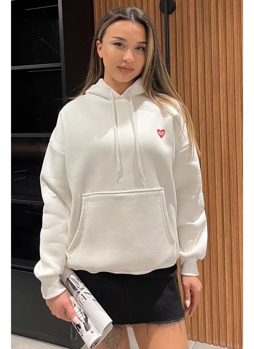 Rose Printed Kangaroo Pocket Women's Sweatshirt